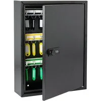 HMF Schlüsselkasten Schlüsselschrank mit Zahlencode, Schlüsselkasten mit 42 Haken (inkl. Schlüsselanhänger), verstellbare Hakenleisten, 35 x 27 x 8 cm, schwarz