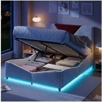 zebery Polsterbett Stauraumbett Doppelbett Mit LED-Leuchten Samtstoff (Packung, 1-tlg., Jugendbett), 140x200 cm,Hydraulisch anhebbarer,Mit Kopfteil und Bettgestell,Beige
