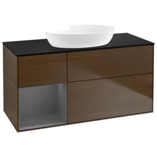 Villeroy und Boch Finion Waschtischunterschrank GA62GKGN 120cm, Abdeckplatte black matt, Emotion, Regale Anthracite matt lacquer, Walnut veneer