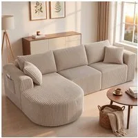 COMHOMA Sofa Ecksofa mit Schlaffunktion, Corduroy Modulares Boneless Couch, mit Chaiselongue, L-Form Schlafsofa, Sektionssofas mit Kissen & Seitentaschen