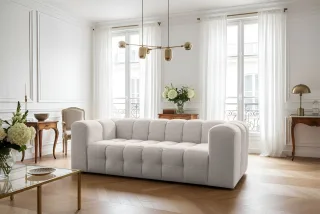 Sofa Designersofa SOLVIE 3-Sitzer in Stoff Moly Creme