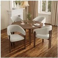 Flieks Polsterstuhl Gestell aus Metall in Holzoptik Walnussfarbe, Bezug aus Leinenstoff (Set, 4 St), 2er Set Esszimmerstühle Armlehnstühle Wohnzimmerstuhl Beige