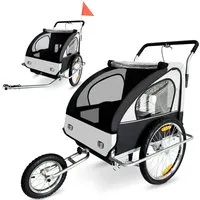 SAMAX Fahrradkinderanhänger Fahrradanhänger 2in1 Jogger - in Weiß/Schwarz - Silver Frame