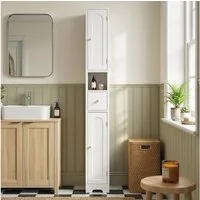 HOMCOM Badkommode Hochschrank mit Schublade, Türen, offenem Fach, verstellbare Ablage (Badezimmerschrank, 1 St., schmaler Badschrank), für Badezimmer, Küche, 20 x 20 x 185 cm, Weiß