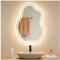 Nettlife Badspiegel Beleuchtung Asymmetrisch Wandspiegel BadSchalter Entfogger-Funktion, LED Badezimmerspiegel3000K-6500K Licht Dimmbar