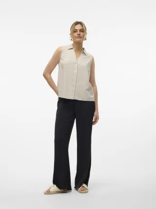 VERO MODA - VMMYMILO LIN SL V-NECK SHIRT WVN GA BOO Silver Lining - Gr. - S