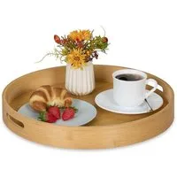 relaxdays Tablett Rundes Tablett aus Bambus, Bambus