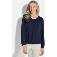 GOLDNER Klassische Bluse Jerseybluse mit Falten-Details Blusenshirt mit Rundhals, Gummibündchen und Langarm