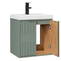 UEV Waschtisch klein Waschbecken mit Unterschrank set Badmöbel Gäste-WC hängend 49cm (Waschplatz ausreichend Stauraum,Badmobel Set fur Badezimmer, Unterschrank mit Harzbecken Wasserhahn Pop-up-Ablassventil)