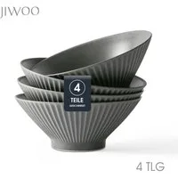JIWOO Schüssel 4er Ø20cm, Japanische Ramenschüssel Suppenschüssel bowl Pastaschüssel, Keramik, (Schüsselset, 4-tlg), Hochwertiges Schüsseln Schwarz Schüssel Mikrowellenofen Spülmaschine