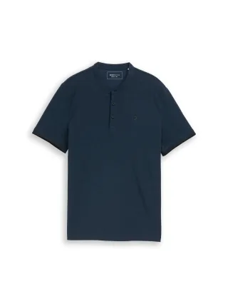 Denim Tom Tailor - Piqué Poloshirt mit Stehkragen blue black two tone pique - Gr. - XL
