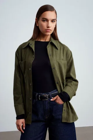 Damen Faux-Suede Relaxed Shirt