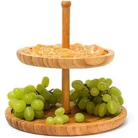 relaxdays Etagere Bambus mit 2 Schale, Bambus