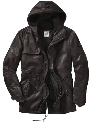Heinz Bauer Manufakt Herren Lederparka Sherman Braun Parka: Obermaterial: Kalbleder