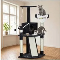 Zooprinz Kratzbaum Katzenbaum Kletterbaum Lola XXL Sisal mit Plüschmaus Grau, Bodenplatte, Anti-Kipp-Sicherung, Rampe, Höhle, Liegefläche, Bälle