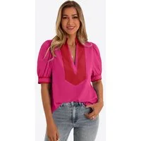 Imily Bela T-Shirt Damen Puffarmbluse mit V-Ausschnitt (Packung, 1-tlg., 1per-Pack) kontrastfarben