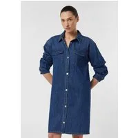 comma Minikleid Kleid Kurzes Denim-Hemdblusenkleid im Loose Fit