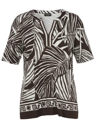 VIA APPIA DUE - T-Shirt V-Ausschnitt 1/2 Arm Druck Schmuck mahagoni/creme - Gr. - 50