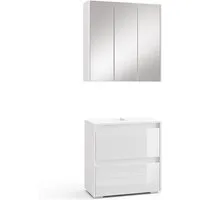 Vicco Badmöbel-Set Majest, Weiß/Weiß Hochglanz, 2 Teile, (2-St., 2er Set)