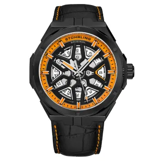 Schwarz und Orange Gio Schweizer Automatik 44mm Skeleton