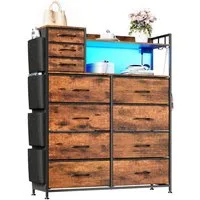GarveeMore Kommode Highboard Kombikommode Schubkastenkommode mit 8+3 Stoffschubladen (1 St), Hochkommode mit 4 Seitenfächer, USB-Anschluss, LED, Haken und Regale