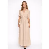 Elara Maxikleid Damen Maxikleid mit V-Ausschnitt, Flügelärmeln und gesmokter Taille (1-tlg)