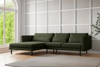 Ecksofa Designersofa AGADA in Stoff Verita Flaschengrün Ottomane Links
