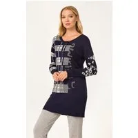 Passioni Strickpullover Lang mit Karodruck