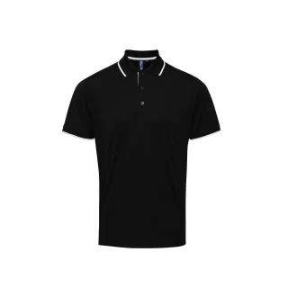 Premier Mens Contrast Coolchecker Polo Shirt (Schwarz/Weiß)