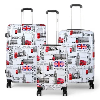 Erweiterbarer Hartschalenkoffer mit 8 Rädern und London-Print in Weiß