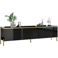 Merax Lowboard hochglanz TV-Ständer mit goldenen Zierelementen & Kabeldurchführungen (1 St), TV-Schrank mit 4 Schranktüren und Metallbeinen, 170x38x50cm