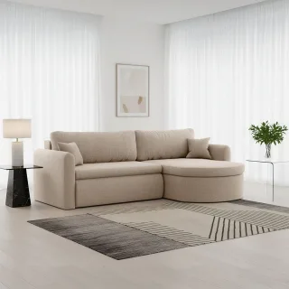 Ecksofa Schlafsofa FELIZ Stoff Faro Hellbraun Ottomane Rechts