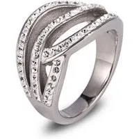 Kingka Fingerring Damen Edelstahl Zirkonia (synth) weiß, Damen Schmuck mit Zirkonia zu Geburtstag, Weihnachten, Lagerabverkauf