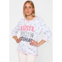 Zwillingsherz Longsleeve "Küste Moin Heimat" Zebra-Muster, 3/4-Arm, Pailletten, Schriftzüge, Kontrastnaht