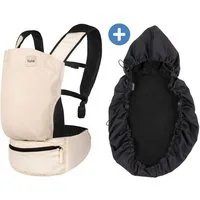 Tula Babytrage Lite Ultrakompakt - Cream, Baby Kinder Bauchtrage Rückentrage & Wetterschutz ab 5,4 kg - 13,6 kg