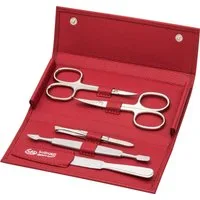 ERBE Maniküre-Etui Wickel-Lederetui mit Druckknopf, 5 tlg., bestückt mit Solinger Premium Stahlwaren