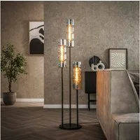 famlights Stehlampe famlights, Stehleuchte Belina in Chrom und Schwarz E27 3-flammig