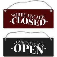 speecheese Metallschild We are open oder closed Wendeschild mit Kordel in schwarz rot Schild