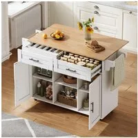 BlingBin Küchenwagen Mobiler Kücheninsel mit klappbarem Arbeitsbereich und Rollen, (1 St), mit 2 Schubladen und 2 Türen, für Küche, Esszimmer, Wohnzimmer