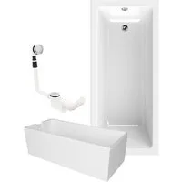 Calmwaters Badewanne Modern Square, (3-tlg), Weiß, 170 x 75 cm, Acryl, Wannenträger, Ablaufgarnitur, 99000165
