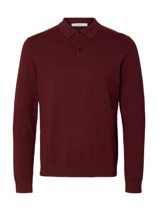 SELECTED MEN - SLMBERG LS KNIT POLO NOOS Tawny Port - Gr. - M
