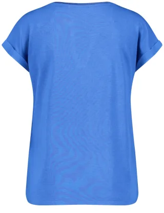 TAIFUN - Legeres Shirt mit offenem Rundhalsausschnitt blau - Gr. - 36