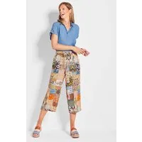 GOLDNER Schlupfhose Kurzgröße: Stoffhose mit Patchwork-Muster Viskosehose mit Schlupfbund, Bindeband, Taschen und 7/8-Länge
