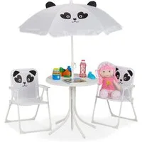 relaxdays Garten-Kindersitzgruppe Camping Kindersitzgruppe mit Schirm, (4-tlg), Panda