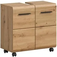 xonox.home Waschbeckenunterschrank auf Rollen in Artisan Oak Nachbildung B/H/T: 60x58x30 cm