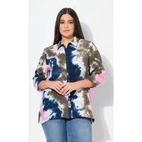 Ulla Popken Longbluse Musselin-Bluse Batikdruck Hemdkragen 3/4-Arm