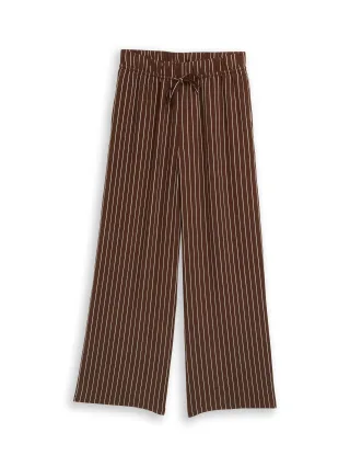 Denim Tom Tailor - Wide Leg Hose mit Kordelzug brown white stripe - Gr. - L