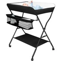 JEOBEST Wickeltisch Klappbare Wickelkommode Reisewickelkommode Mit Rollen, (1-tlg) Leitplankendesign, Höhenverstellbar,Wasserdicht PVC
