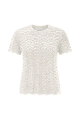 Rich & Royal - Short Sleeve Crew neck zig zag Yarn Mix pearl white - Gr. - M