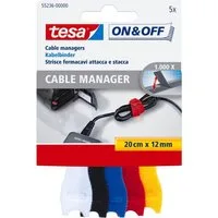 tesa Klett-Klebeband (Packung, 5-St) selbstklebende Klett Kabelbinder - schwarz - 20cm : 12 mm
